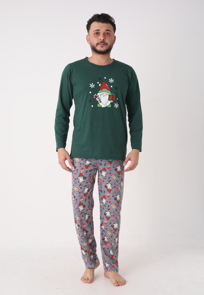 Pijama barbati Craciun,maneca lunga si pantaloni lungi,imprimeu pitic,En-gros